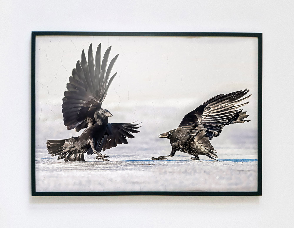 A painting of crows