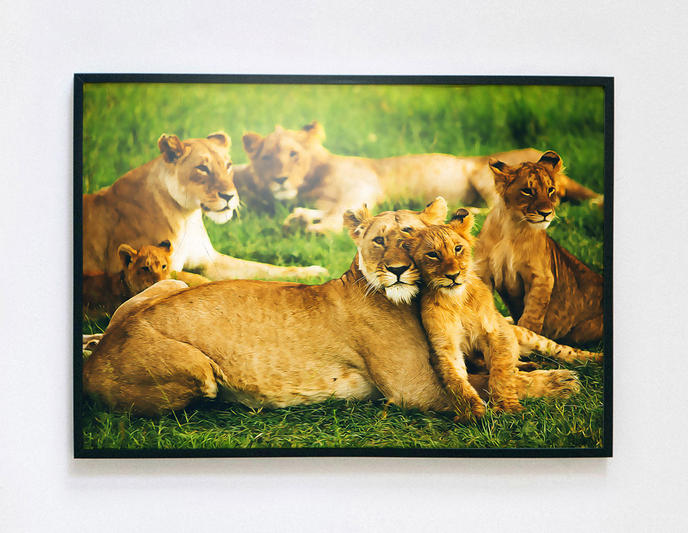 A painting of lions