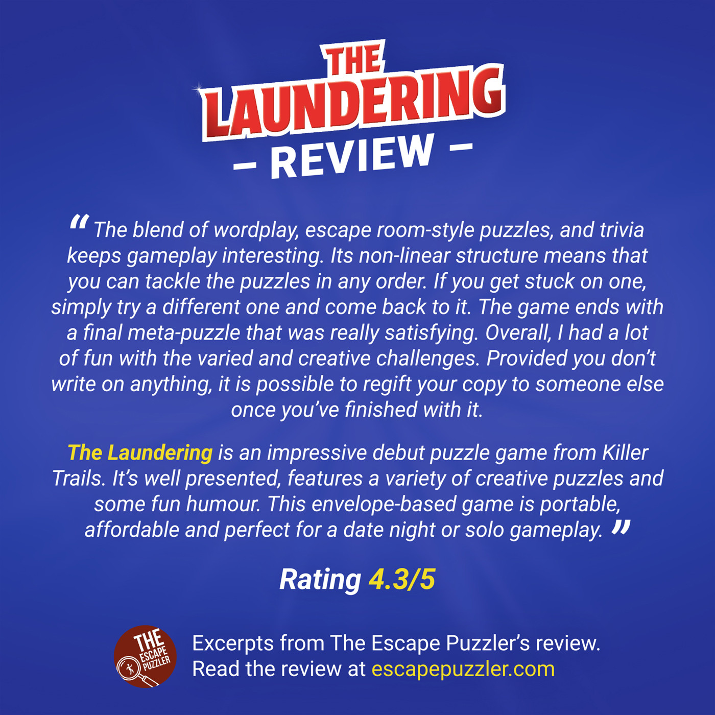 The Laundering Puzzle & Trivia Game – Review from The Escape Puzzler